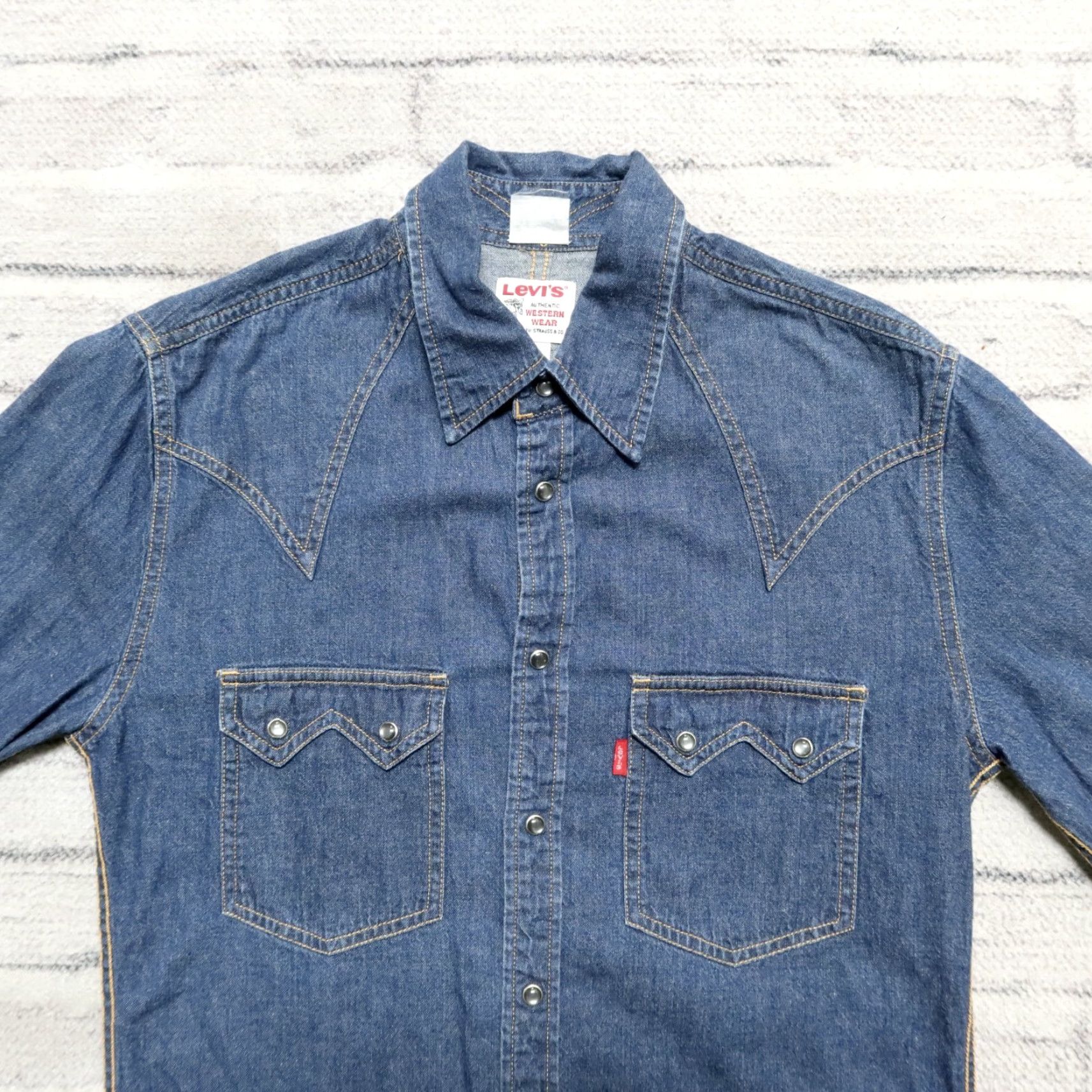 Levi's VINTAGE Levis Sawtooth Pearl Snap Western Denim Shirt Men S Blue Western Wear Denim Shirt Size US S / EU 44-46 / 1 - 2 Thumbnail