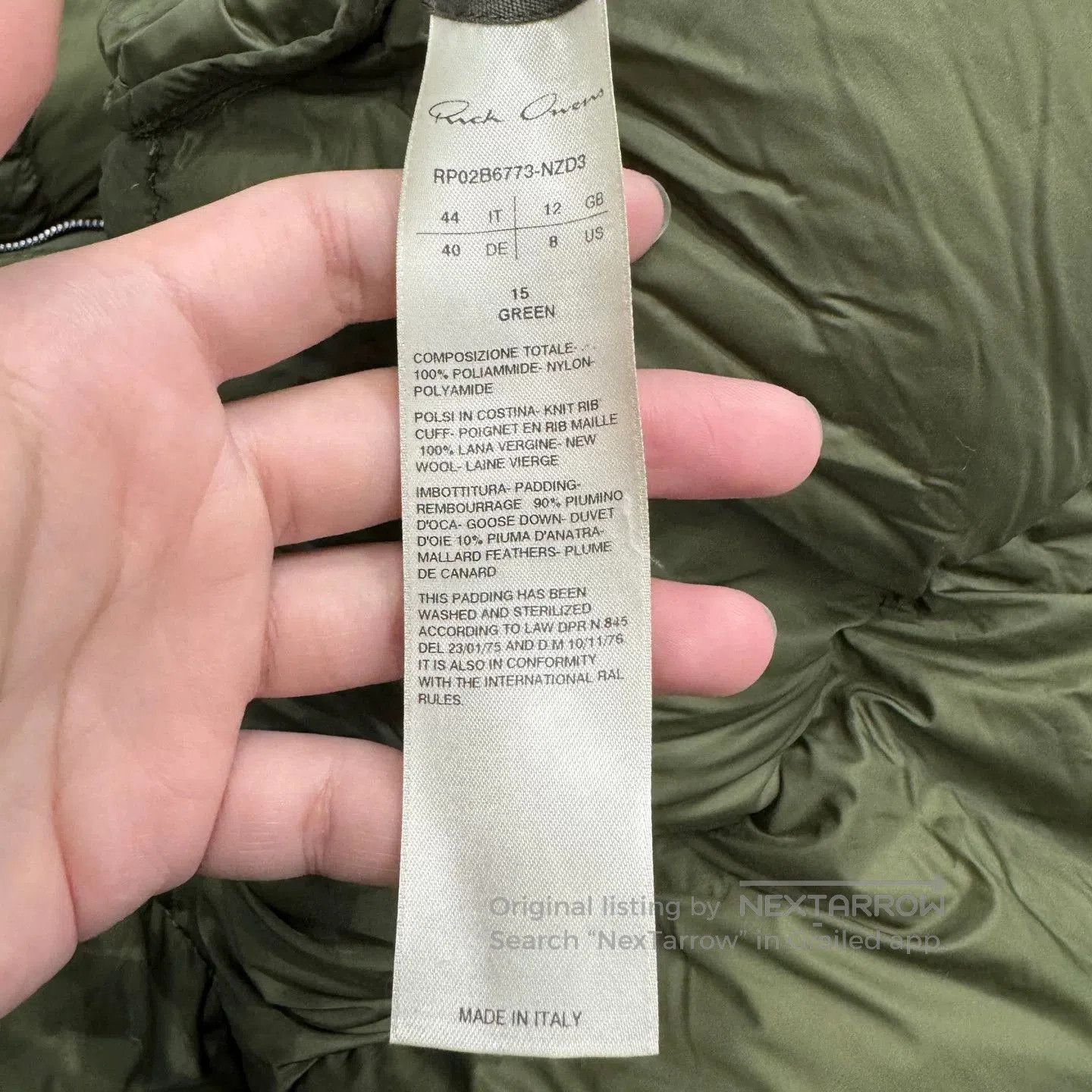 Rick Owens Rick Owens Green High Neck Down Jacket. Size US S / EU 44-46 / 1 - 3 Thumbnail