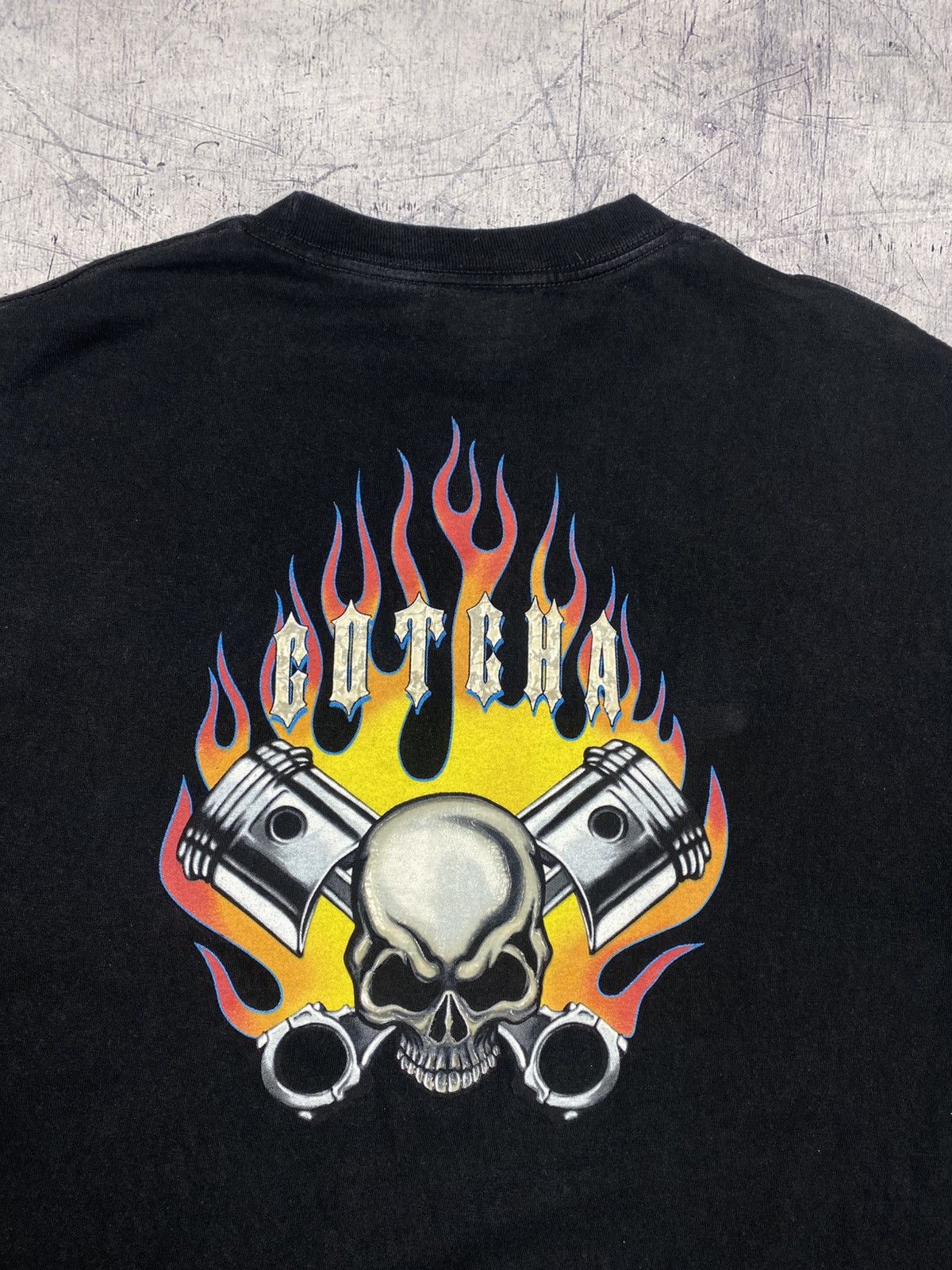Gotcha Gotcha Skull & Flames Graphic T-Shirt y2k Motorcycle Size US XL / EU 56 / 4 - 5 Thumbnail