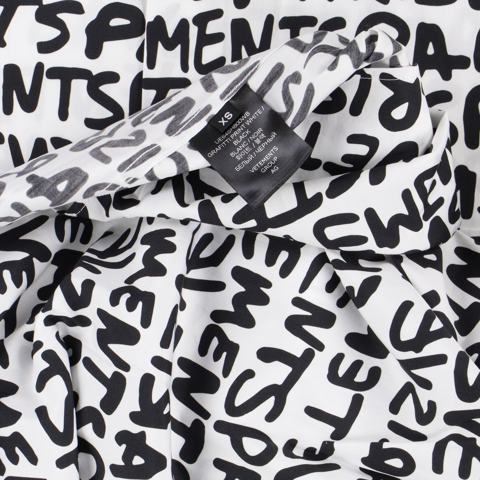 Vetements White All Over Grafitti Logo Oversized Short Sleeve Shirt Size XS / US 0-2 / IT 36-38 - 5 Thumbnail