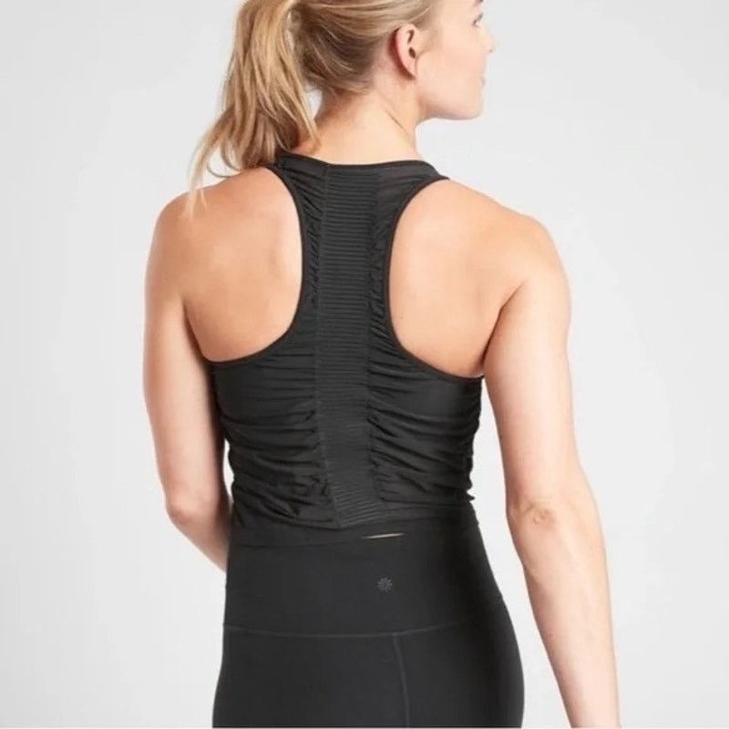 Athleta Athleta Bakasana Tank Top Black Ruched Mesh Size Small Size S / US 4 / IT 40 - 1 Thumbnail