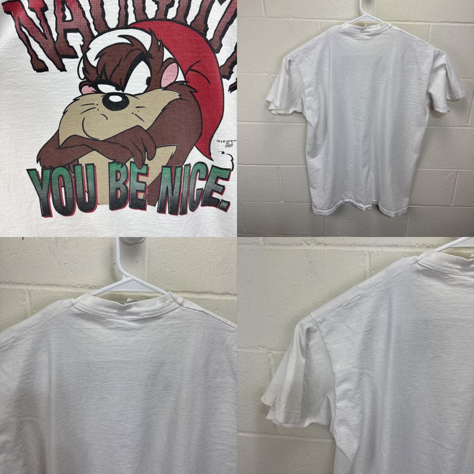 Vintage VINTAGE Looney Tunes Taz T Shirt Mens XL White Naughty Nice Cartoon Freeze 90s Size US XL / EU 56 / 4 - 9 Thumbnail
