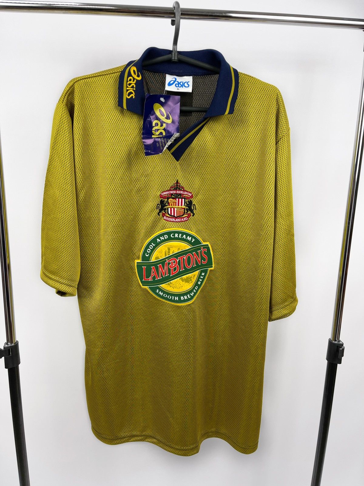 image of New Asics Sunderland Fc Jersey 1997-99 Vintage 90's Size XL in Yellow, Men's