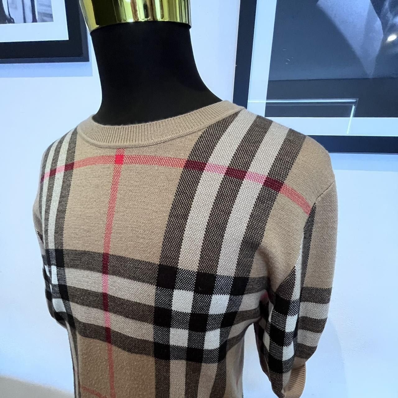 image of Burberry 100% Cotton Burberry Check Knit Tee Size Large in Brown, Men's