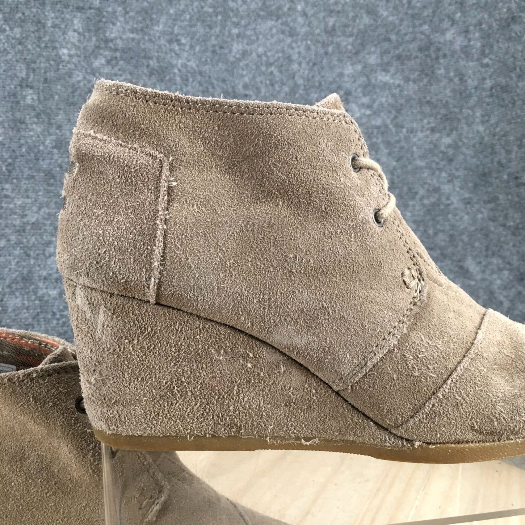 Toms TOMS Boots Womens 8 Casual Ankle Booties Wedge Heels Brown Suede Leather Lace Up Bootie Size US 8 / IT 38 - 7 Thumbnail