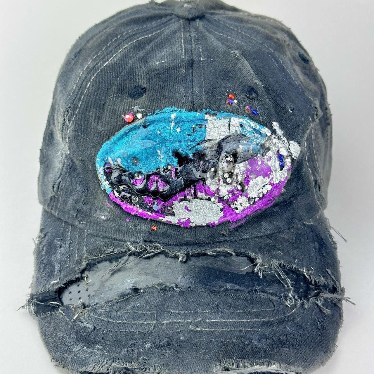 Other ASTROBOI* 'Technicolor' Y2K Black Distressed Rhinestone Hat Size ONE SIZE - 2 Thumbnail
