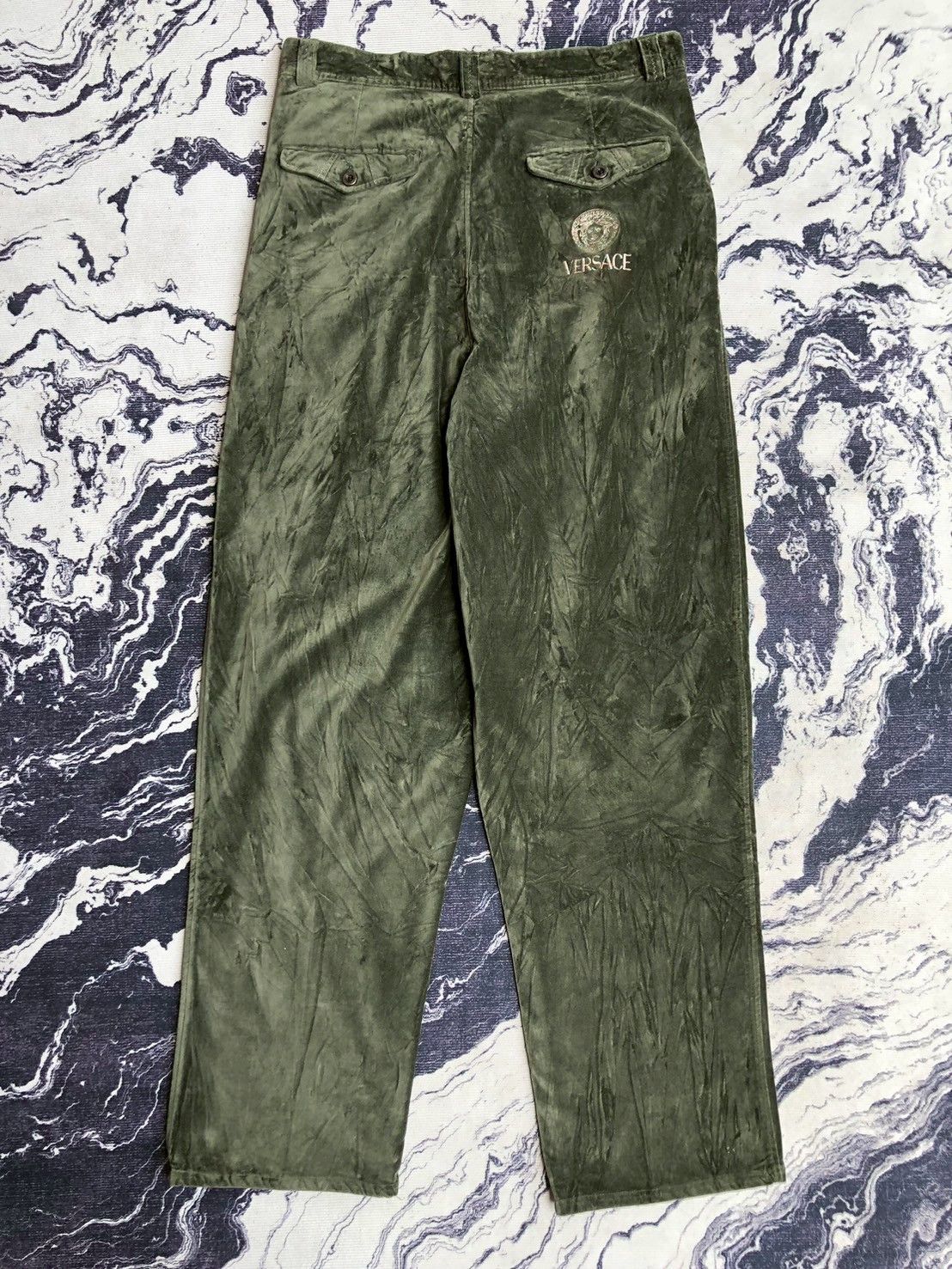 Versace Jeans Couture Vintage 90s Versace Jeans Couture Velvet Pants Olive Green Size US 34 / EU 50 - 1 Thumbnail