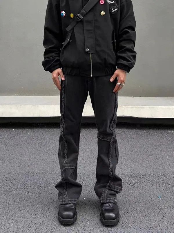 Japanese Brand × Jean Vintage raw edge washed black micro-flared jeans Size US 32 / EU 48 - 1 Thumbnail