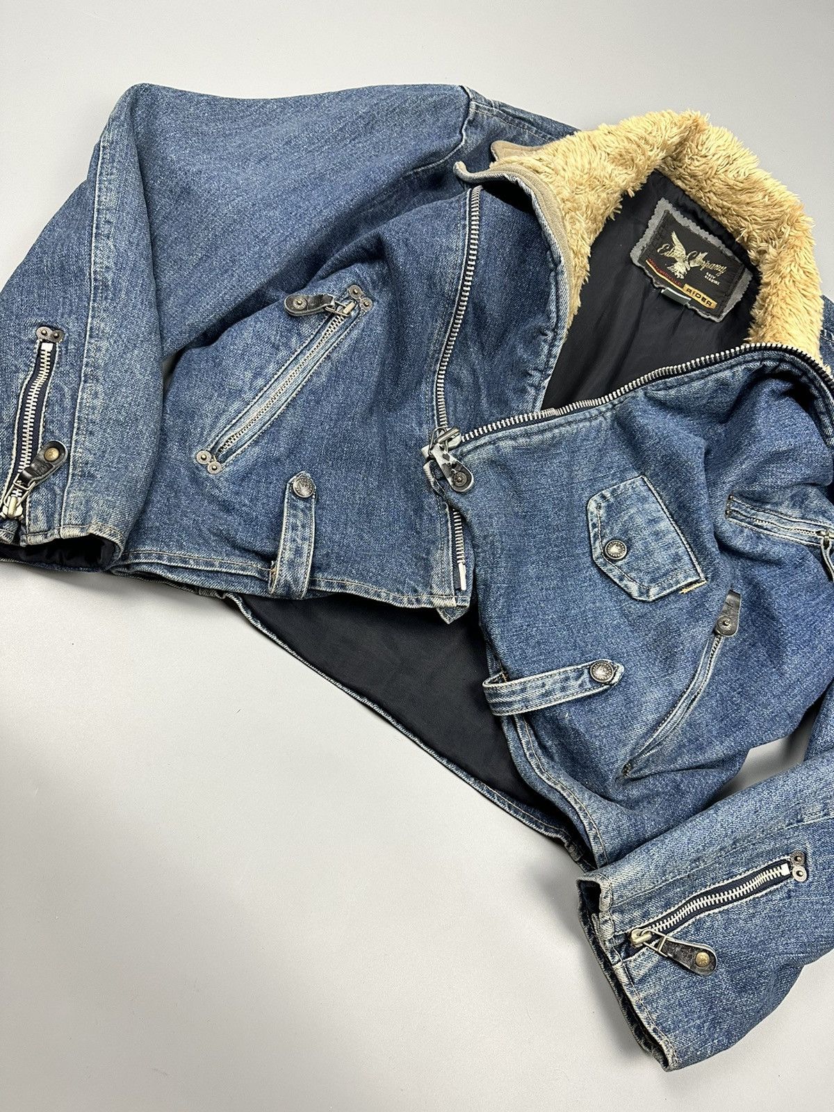 Edwin Vintage Edwin Rider Denim Jacket Beige Faux Fur Collar Size US M / EU 48-50 / 2 - 6 Thumbnail