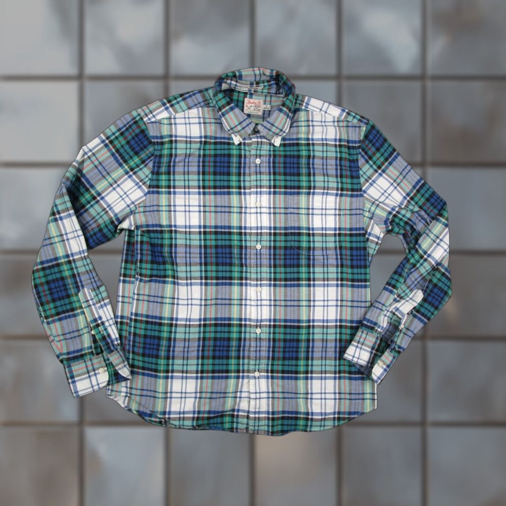 J.Crew J.Crew Shirt Mens Large Blue Green Plaid Oxford Slim Fit Button-Down Broken-In Mens Size US L / EU 52-54 / 3 - 1 Thumbnail