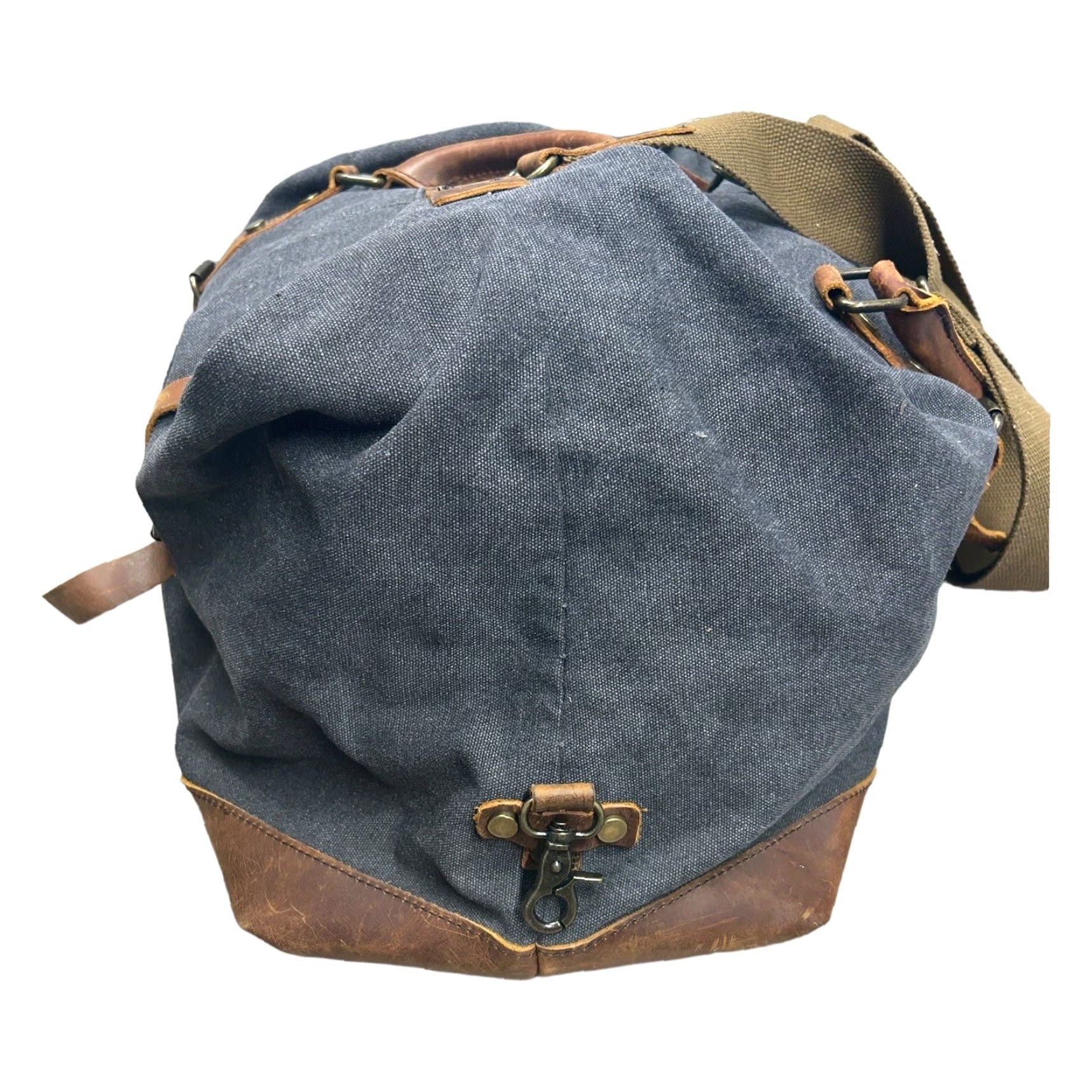 Vintage Case Duffle Bag Adult Large Gray/Brown Canvas Leather Trim Travel Suitcase Bag Pockets Zip-Around Lined Size ONE SIZE - 6 Thumbnail