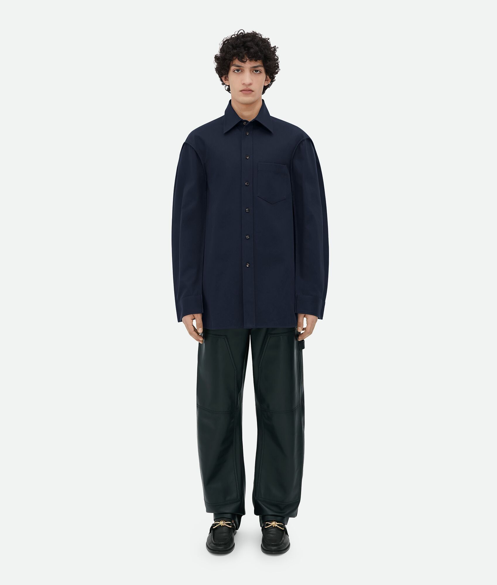 Bottega Veneta o1s1rm0426 Cotton Twill Shirt in Navy Size US M / EU 48-50 / 2 - 1 Thumbnail