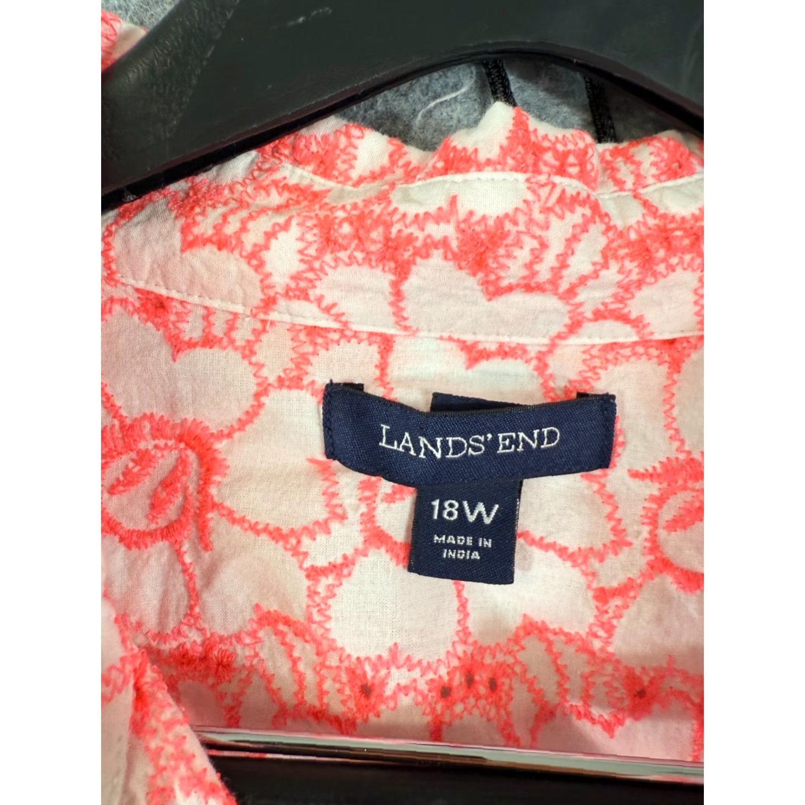 Lands' End Lands' End Shirt Top Womens 18W Hot Pink Floral Embroidered Boho 3/4 Sleeve Collared Shirt Size XXL / US 16-18 / IT 52-54 - 5 Thumbnail
