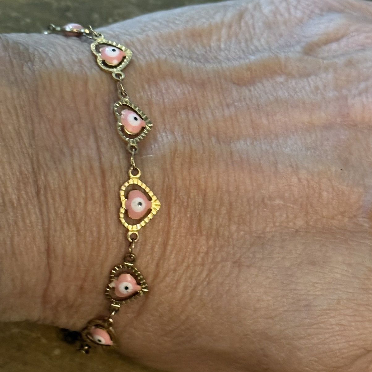Other Gold stainless steel pink heart shaped evil eye bracelet Size ONE SIZE - 3 Thumbnail