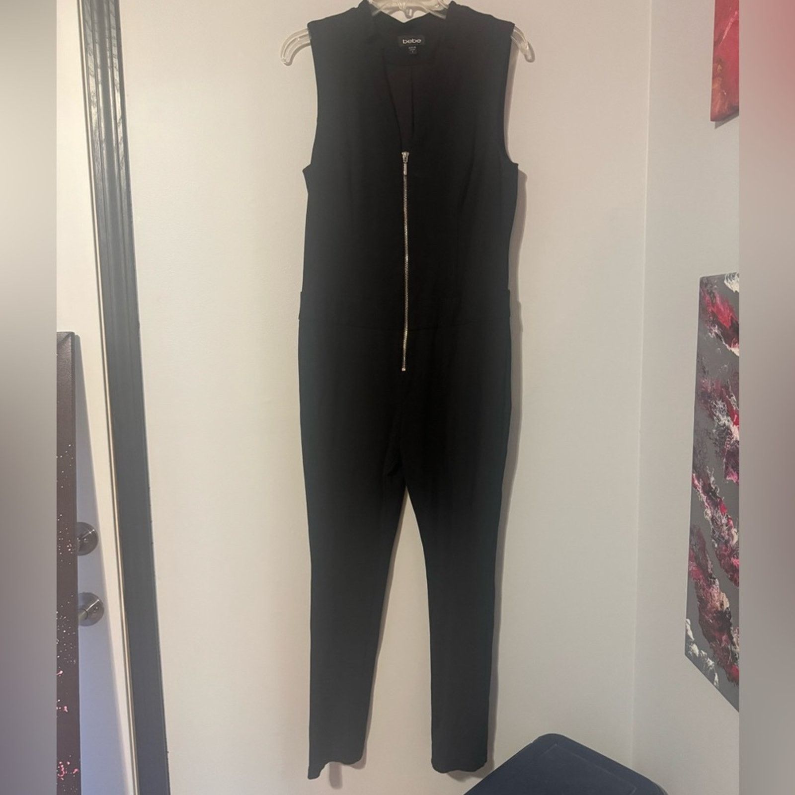 Bebe Bebe Black Sleeveless Zip Front Jumpsuit size large Size 32" / US 10 / IT 46 - 3 Thumbnail
