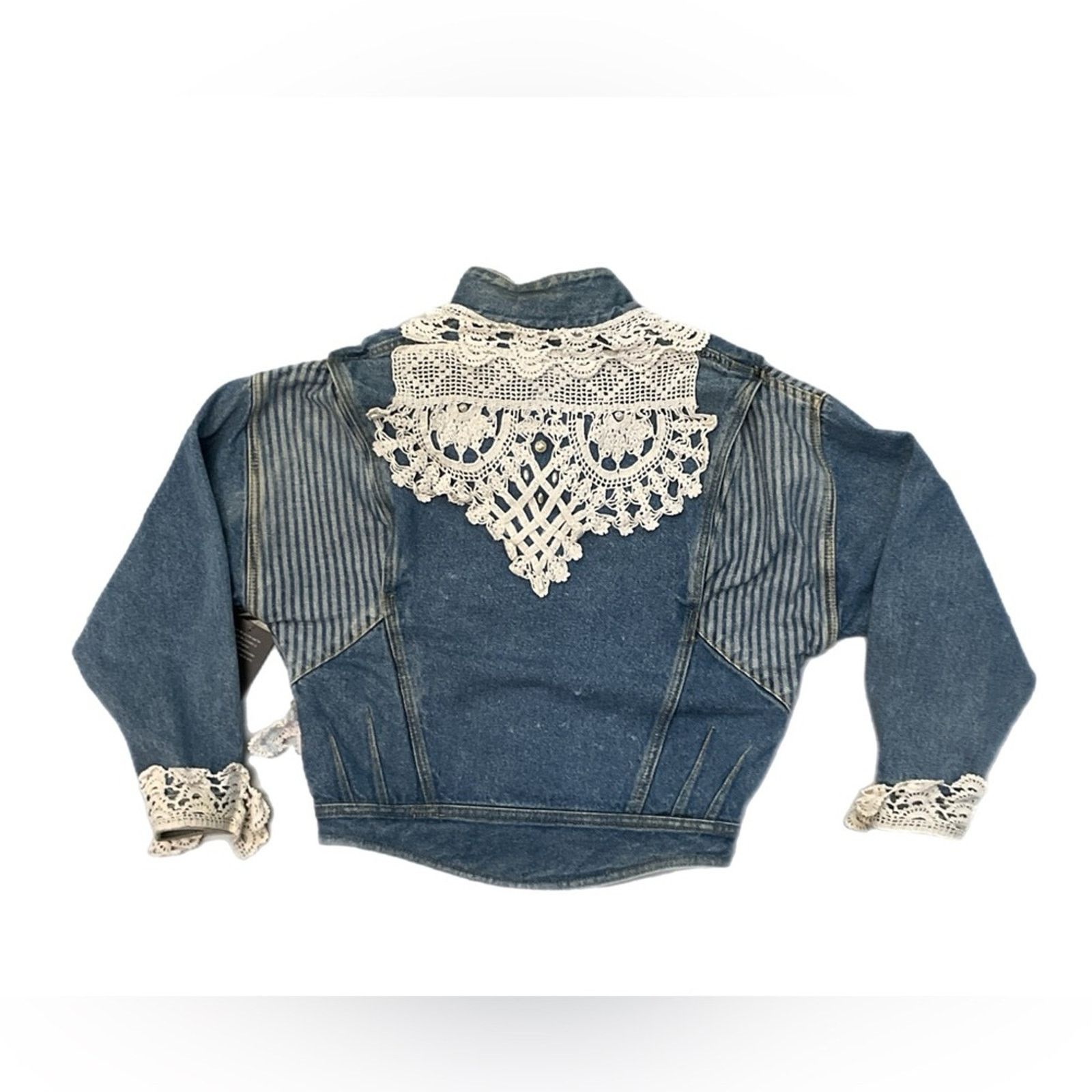 Jordache Vintage 1990s Jordache Cropped Laced Denim Jacket Size S / US 4 / IT 40 - 2 Thumbnail