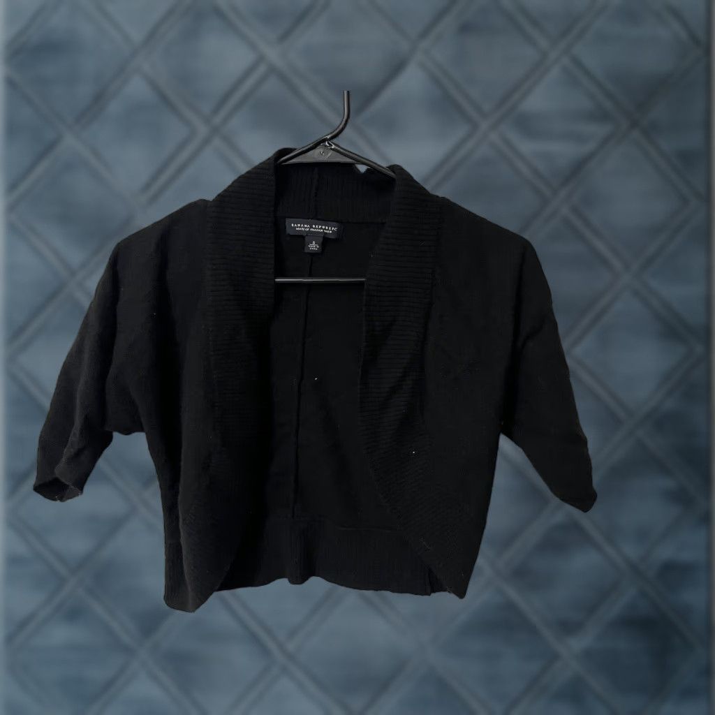 Banana Republic Banana Republic Womens Black Short Sleeve Wool Blend Open Front Cardigan Small Size S / US 4 / IT 40 - 1 Thumbnail