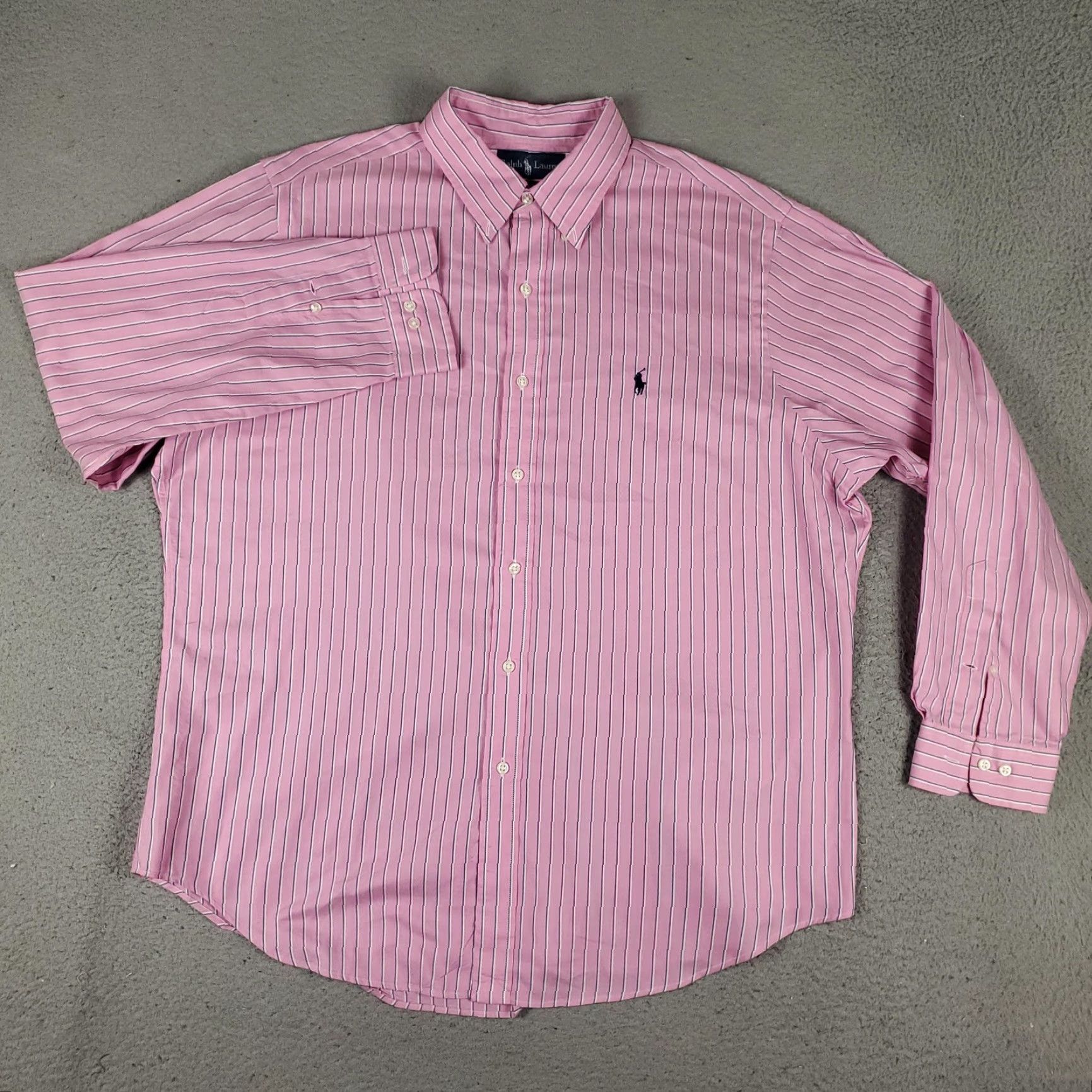 Ralph Lauren VINTAGE Ralph Lauren Men's Dress Shirt Long Sleeve 17 Pink Striped Classic Fit Business Preppy Size 46R - 3 Thumbnail