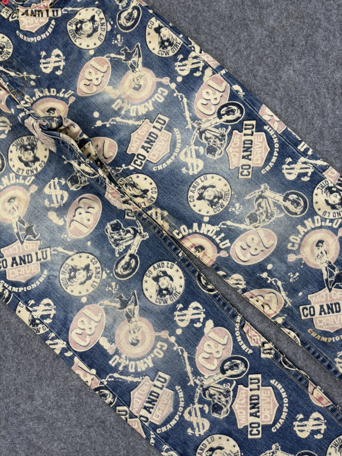 Japanese Brand 💥Hysteric Style💥Co&Lu Full Print Stone Wash Denim F695 Size US 33 - 6 Thumbnail