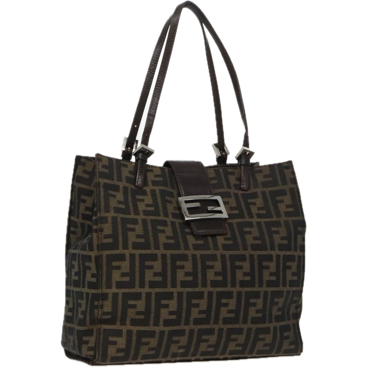 Fendi Zucca Canvas Mamma Baguette Shoulder Bag Black Brown, Women's