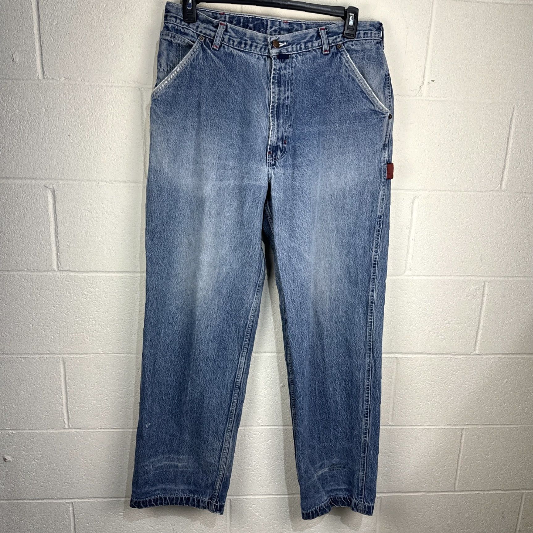 Vintage VINTAGE Cross Colours Crescent Green Wood Wide Leg Jeans 38x34 Medium Blue Denim 90s Mens Baggy Relaxed Hip Hop Logo 5-Pocket Distressed Jacket? Size US 38 / EU 54 - 2 Thumbnail