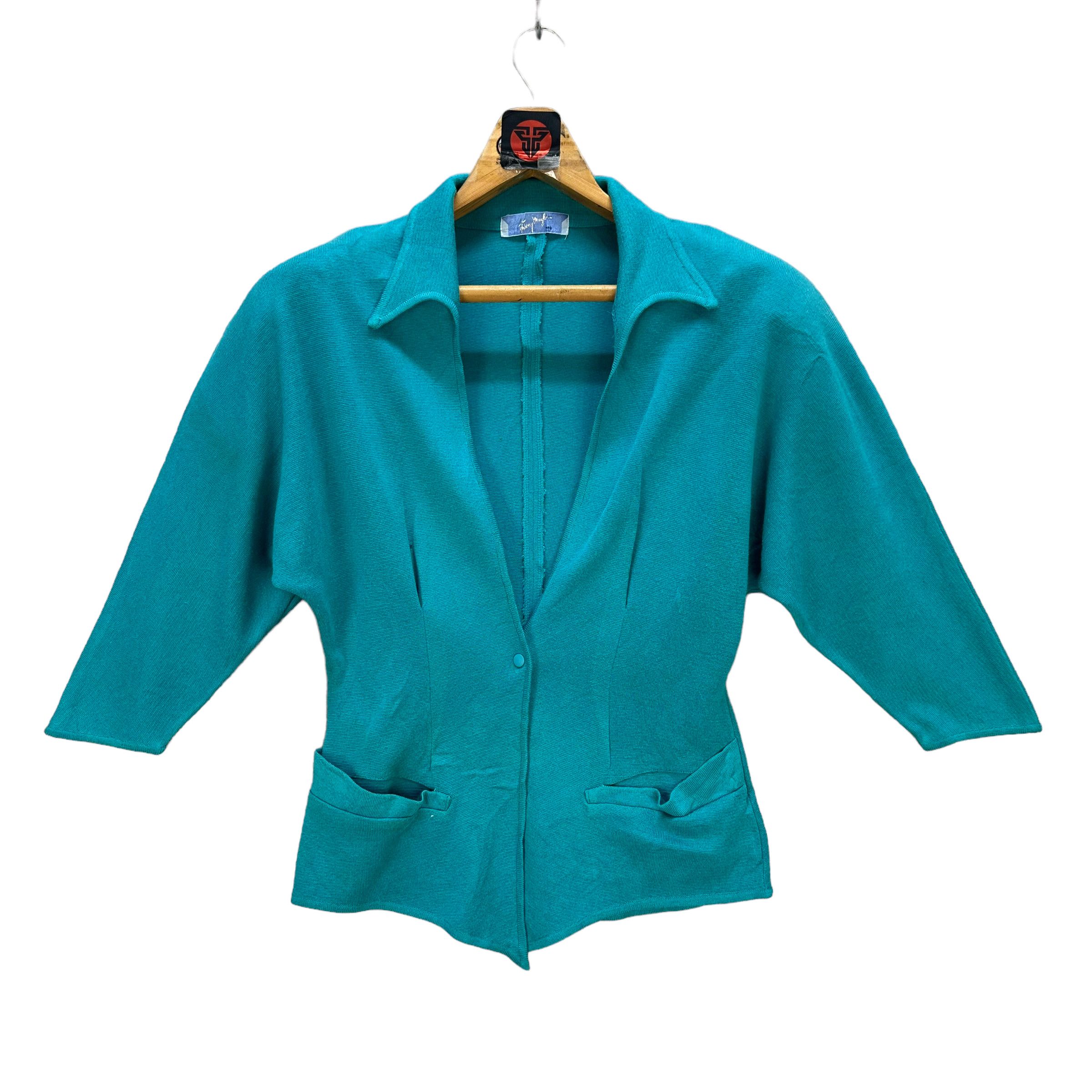 Mugler 80's THIERRY MUGLER TEAL KNIT SINGLE BUTTON JACKET #7573-154 Size M / US 6-8 / IT 42-44 - 1 Thumbnail
