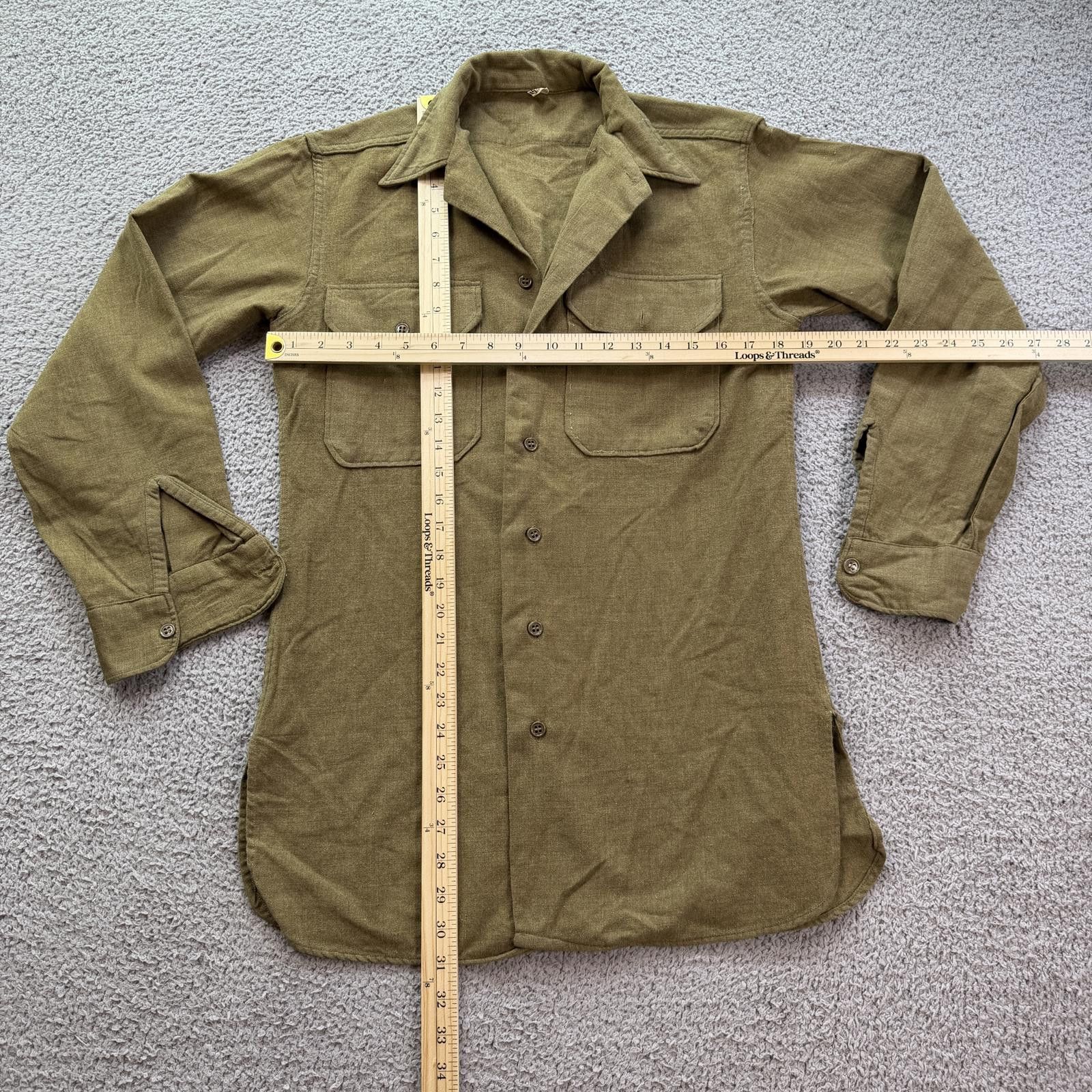 Other Vintage Wool Work Shirt Olive Mens S Military Button Up 1940 Size US 30 / EU 46 - 3 Thumbnail