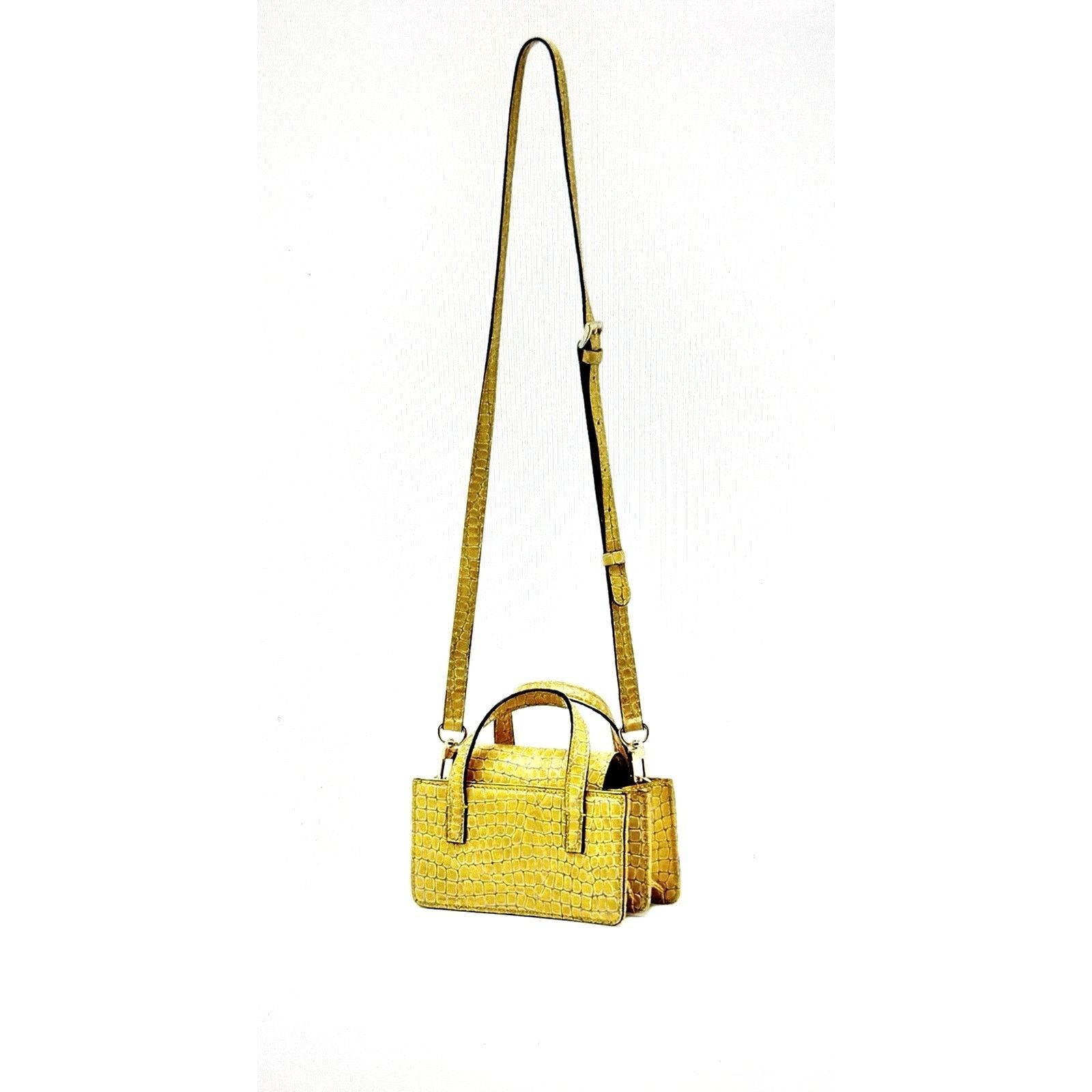 Other Marge Sherwood Croc Skin Square Top Handbag Crossbody Yellow Size ONE SIZE - 4 Thumbnail