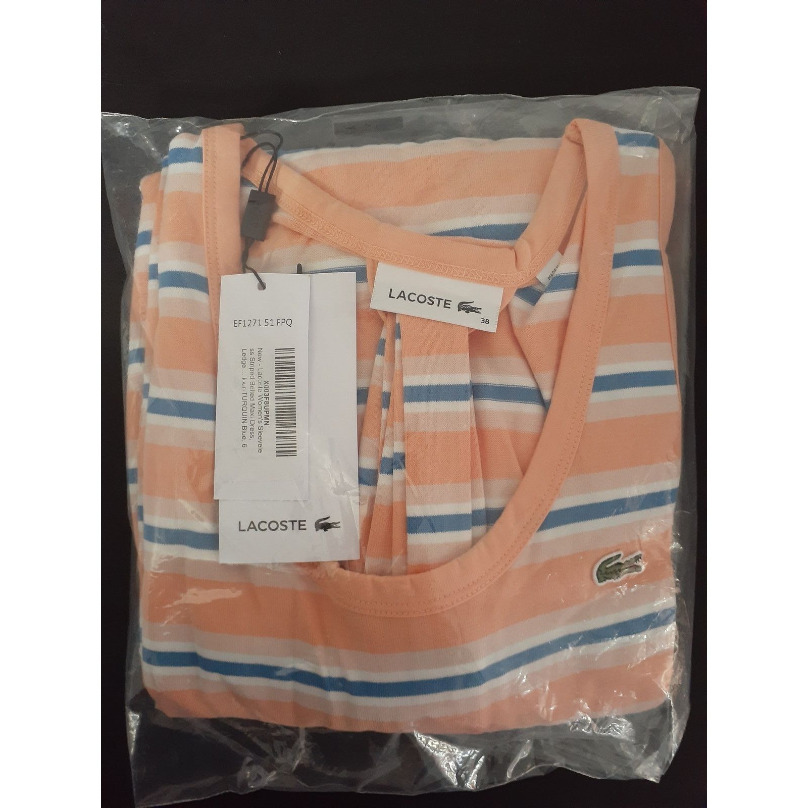 Lacoste Lacoste Women's Sleeveless Striped Belt Maxi Dress Orange 6 Size M / US 6-8 / IT 42-44 - 2 Thumbnail