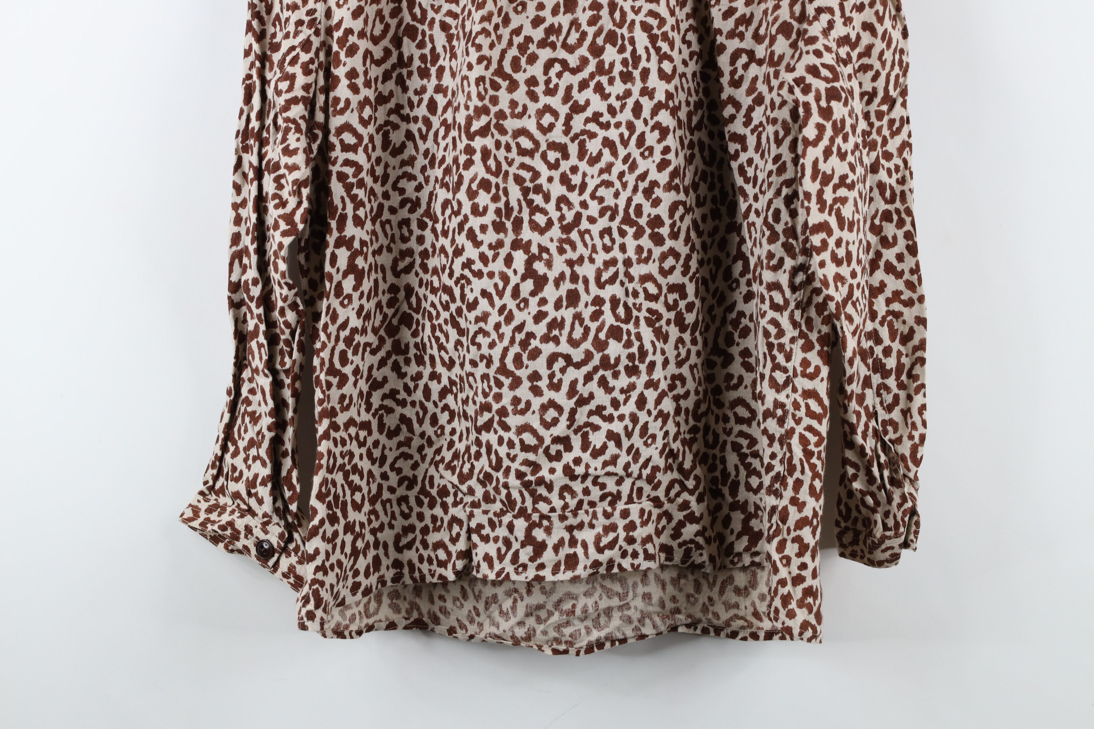 J.Crew × Vintage J Crew Leopard Print Linen Long Sleeve Blouse Shirt Top Size L / US 10 / IT 46 - 12 Thumbnail