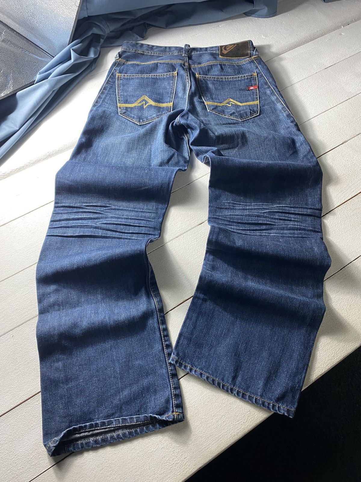 Billabong × Quiksilver × Rip Curl 💢90s Quicksilver Baggy Loose Fit Blue Denim Pants Mens Surf Size US 31 - 14 Thumbnail