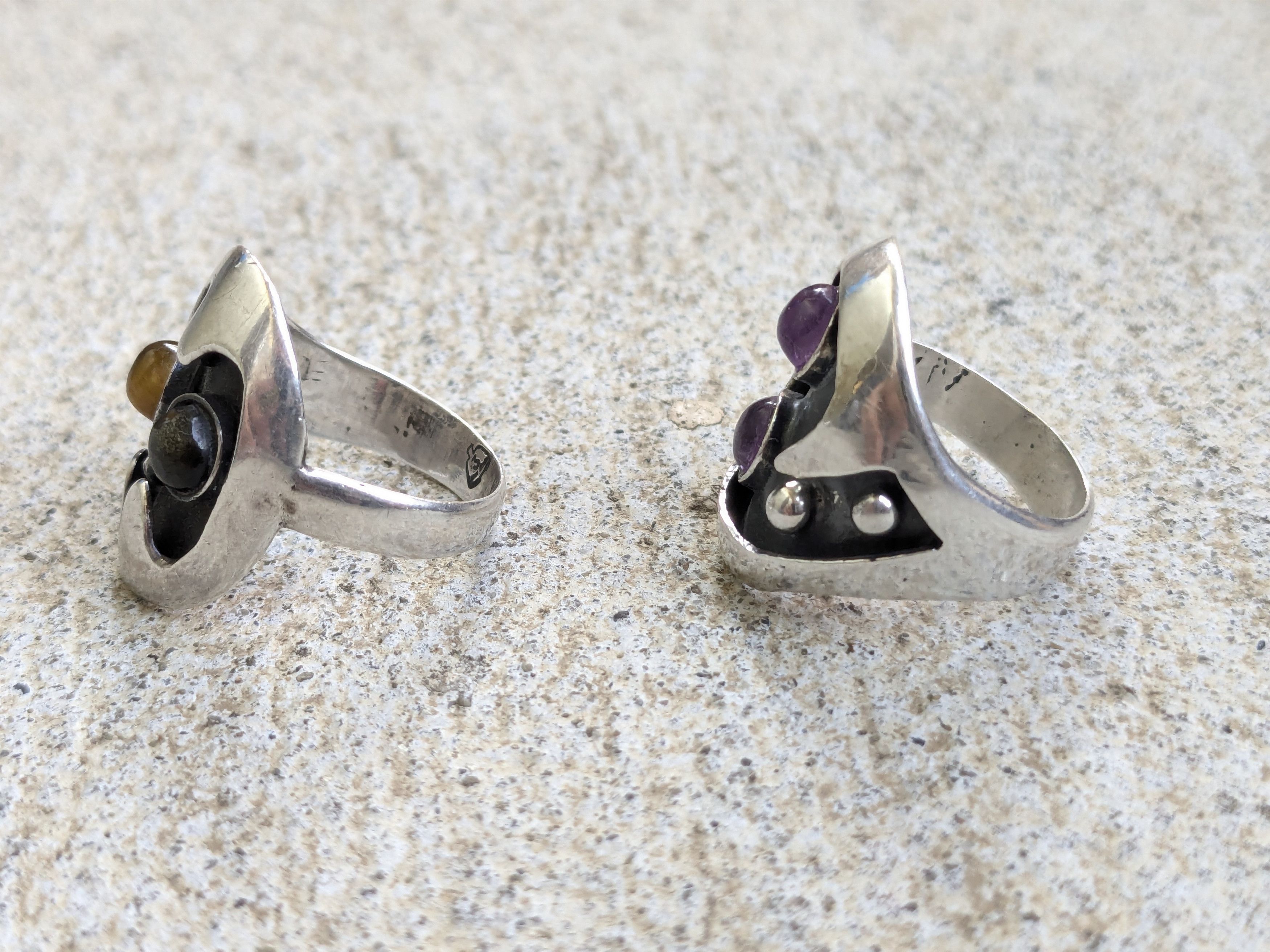 Jewelry Vintage Taxco Sterling Silver Rings Amethyst Tiger Eye Size ONE SIZE - 5 Thumbnail