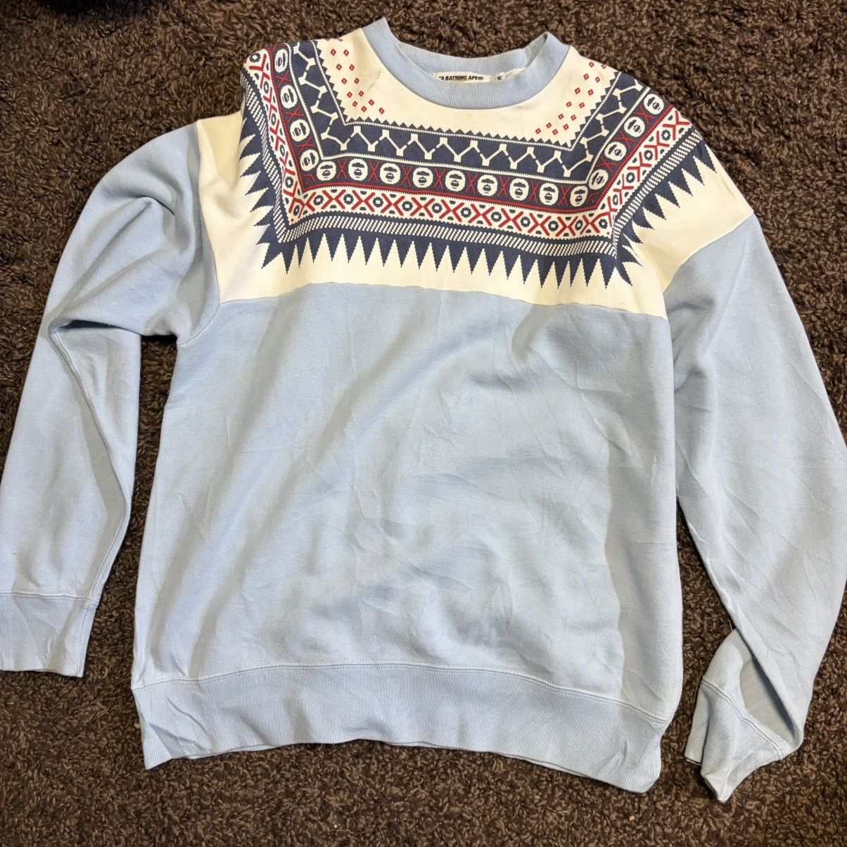Bape A Bathing Ape Light Blue Patterned Crewneck Sweatshirt Size US M / EU 48-50 / 2 - 8 Thumbnail