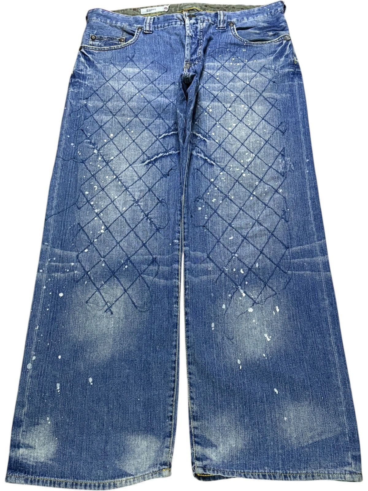 Japanese Brand Vintage Japanese Brand Bleach Paint Embroidery Baggy Jeans Size US 36 / EU 52 - 1 Thumbnail