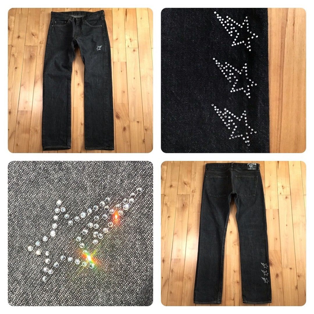 Bape × Swarovski Swarovski BAPE STA black denim pants a bathing ape ★size S Size US 30 / EU 46 - 1 Thumbnail