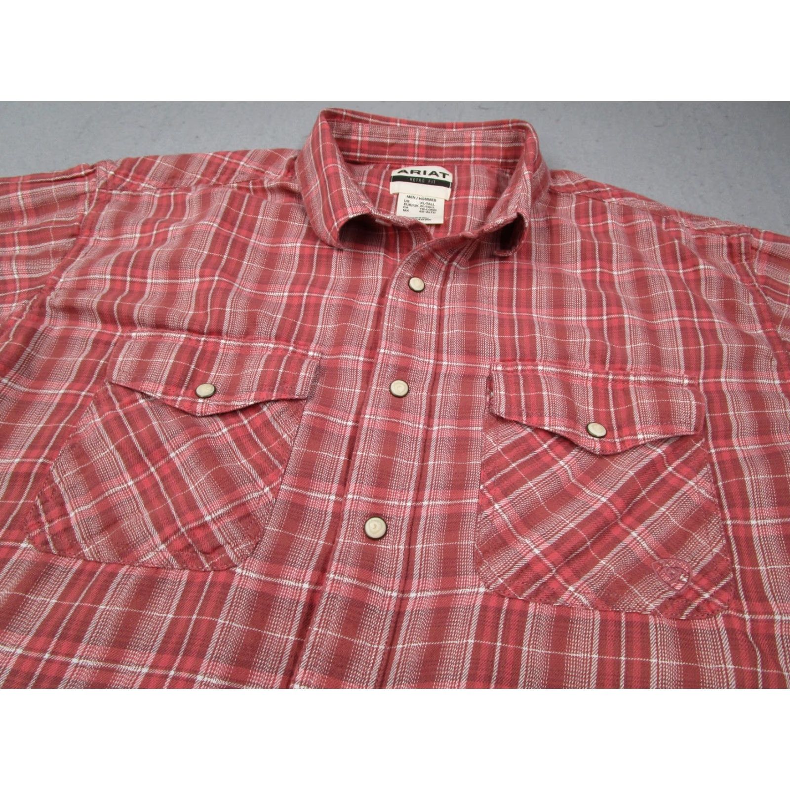 Ariat Ariat Shirt Mens XL Tall Red Plaid Western Pearl Snap Long Sleeve Retro Fit Size US XL / EU 56 / 4 - 2 Thumbnail