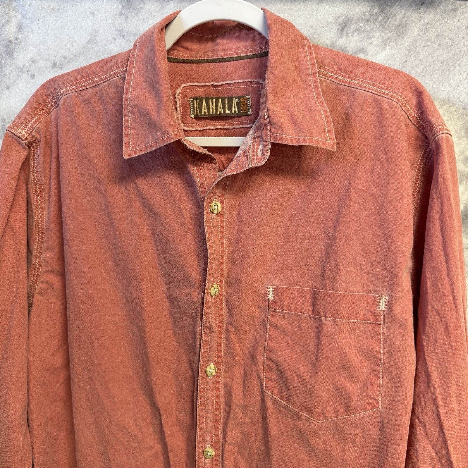 Kahala Kahala 1936 Button Up Shirt Mens L 25x30.5 Pink Long Sleeve Size US L / EU 52-54 / 3 - 3 Thumbnail