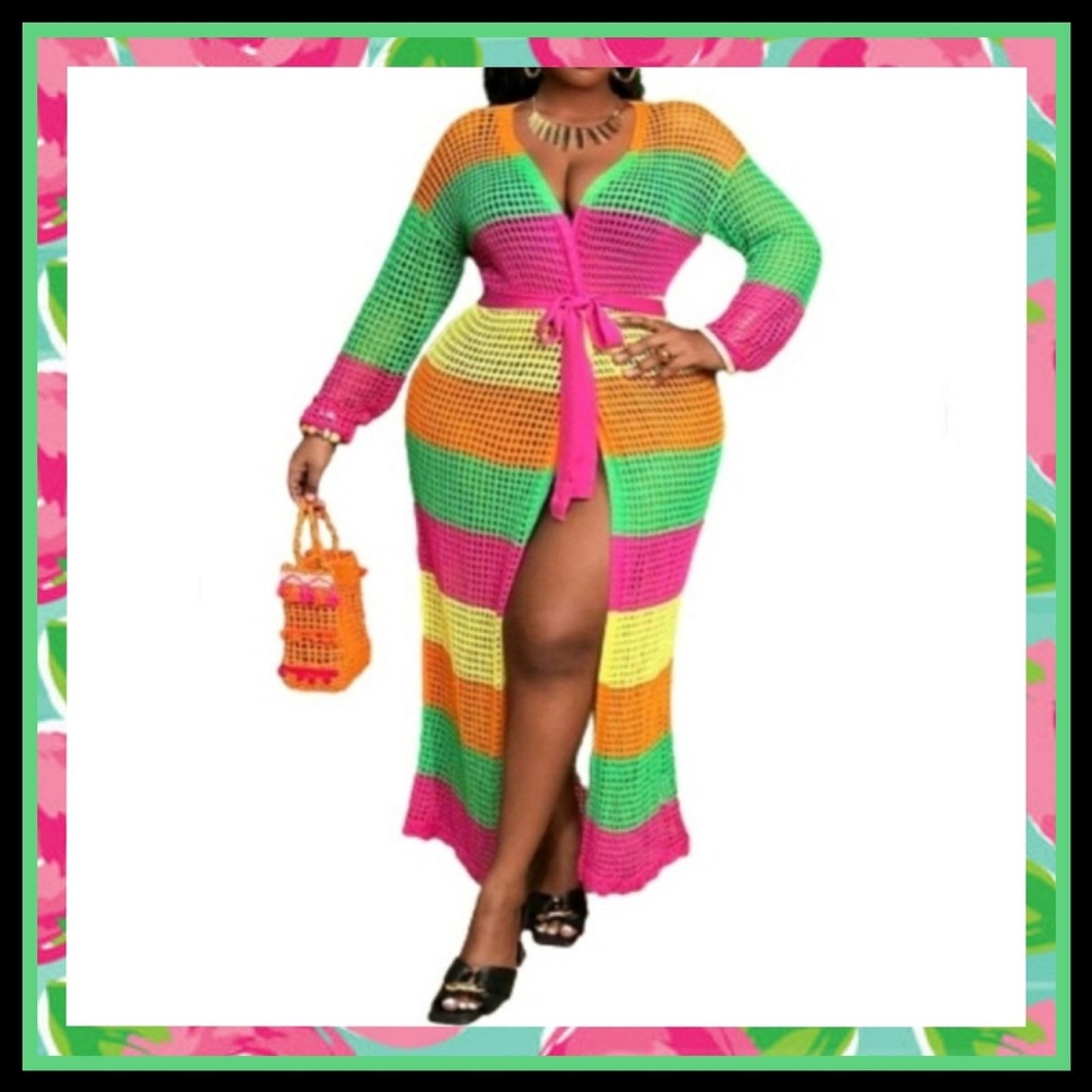 Shein VIBRANT ☆ CROCHET STYLE ☆ SQUARE KNIT DUSTER ☆ 6x ☆ NWT Size 4XL / US 24-26 - 1 Thumbnail