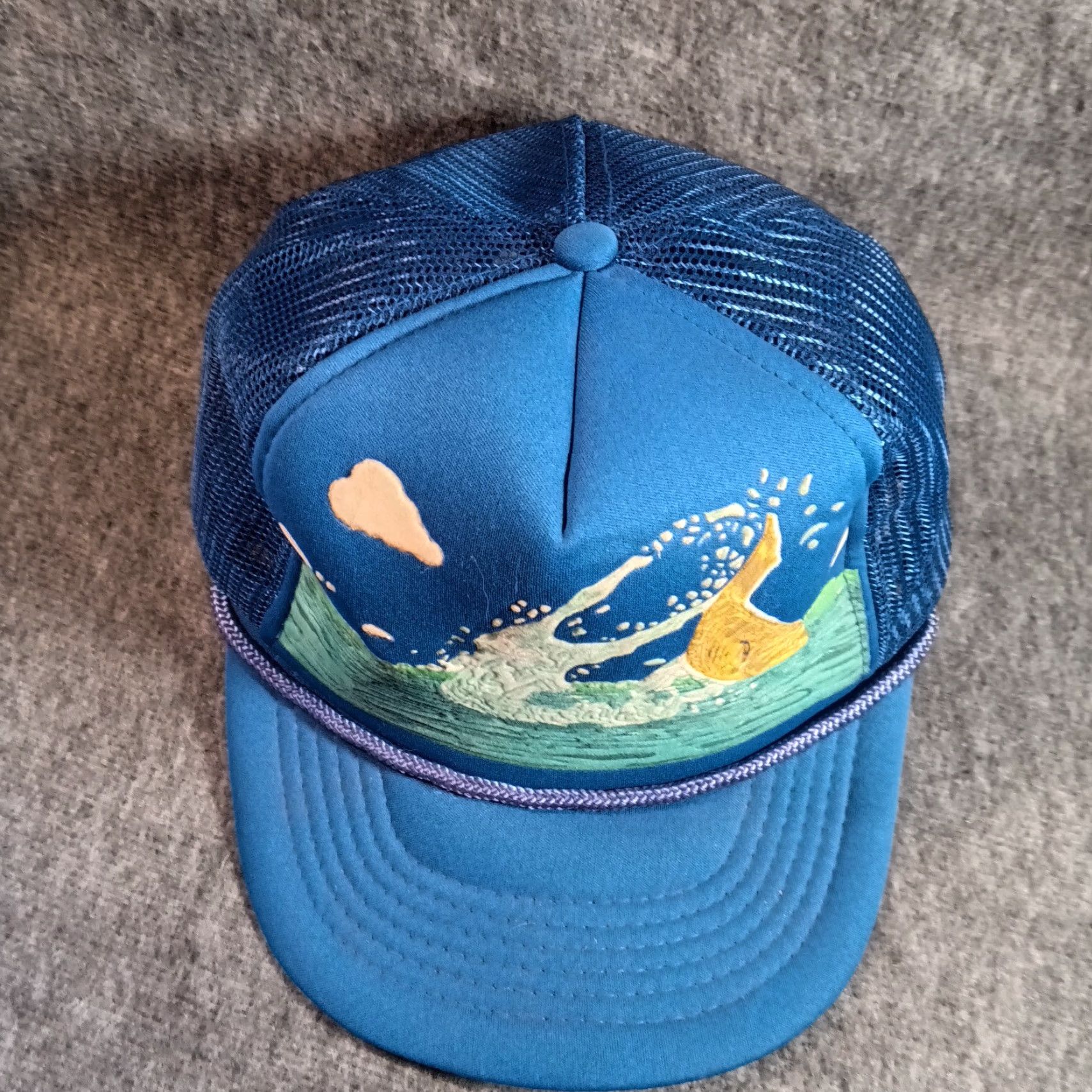 Vintage Fishing Hat Cap Snap Back Adjustable Adult Blue Fish Lake Outdoor Camp Sportsmen Size ONE SIZE - 4 Thumbnail