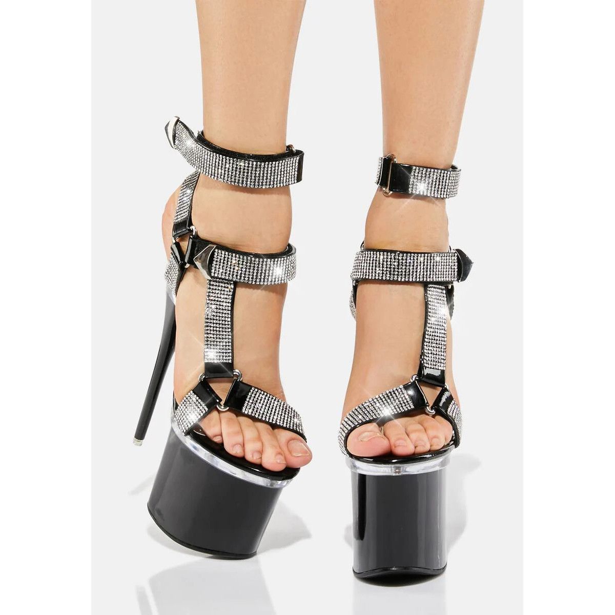 Other Bulls Black Slim Stiletto 8" Heel Rhinestone Harness Strap P Size US 6 / IT 36 - 2 Thumbnail