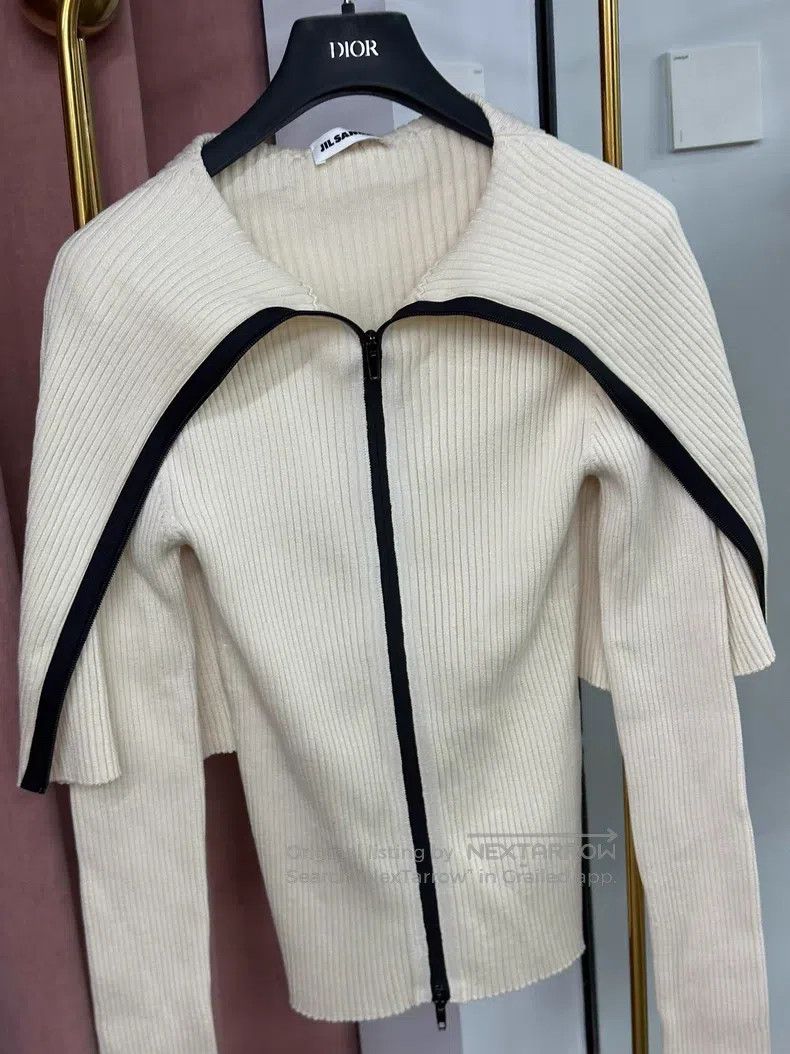 Jil Sander Jil Sander size 34 Knit zip jacket with lapel and navy coll Size S / US 4 / IT 40 - 2 Thumbnail