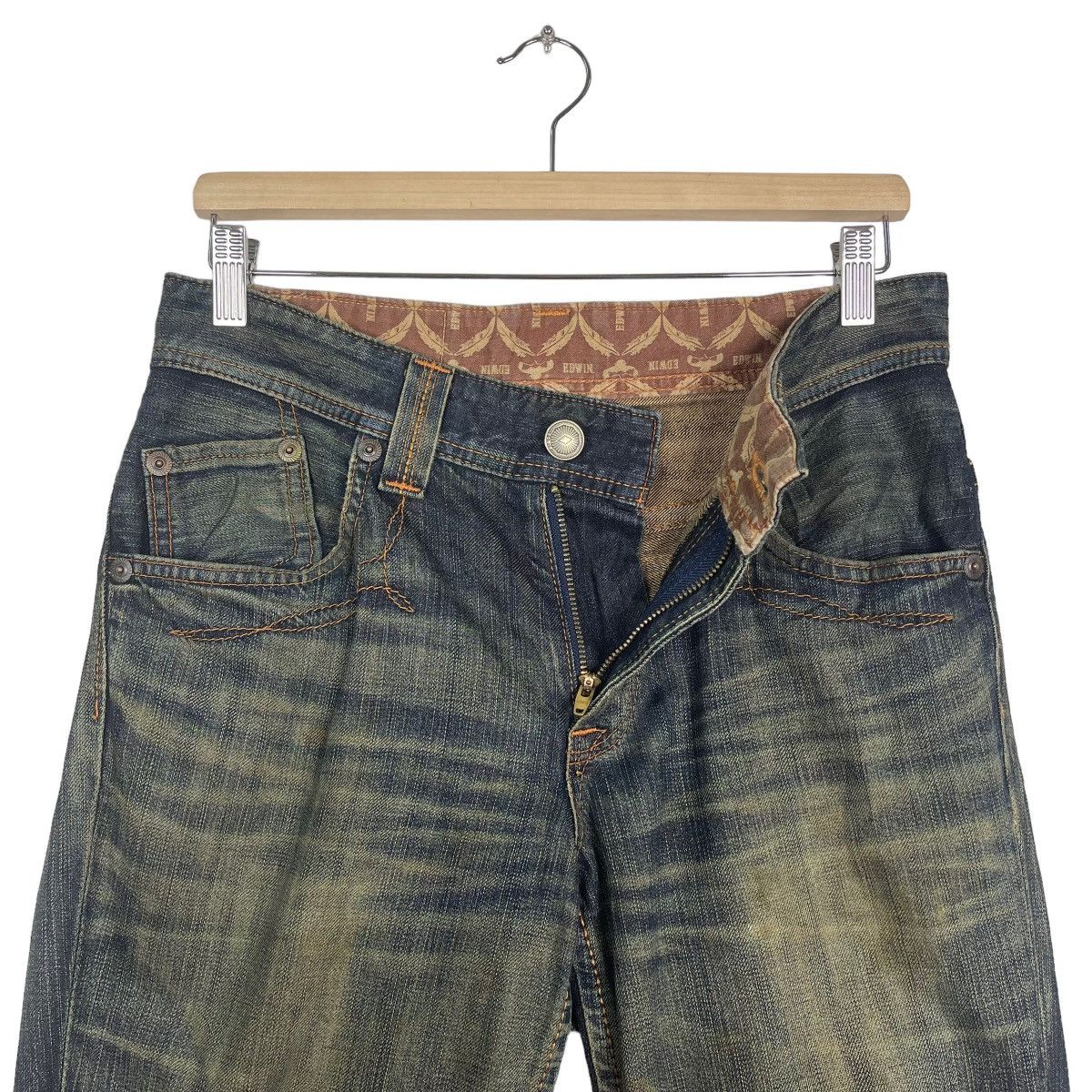 Edwin RUSTY🔥Edwin XV Bootcut Leather Pai Pocket Rusty Denim Jeans Size US 31 - 10 Thumbnail