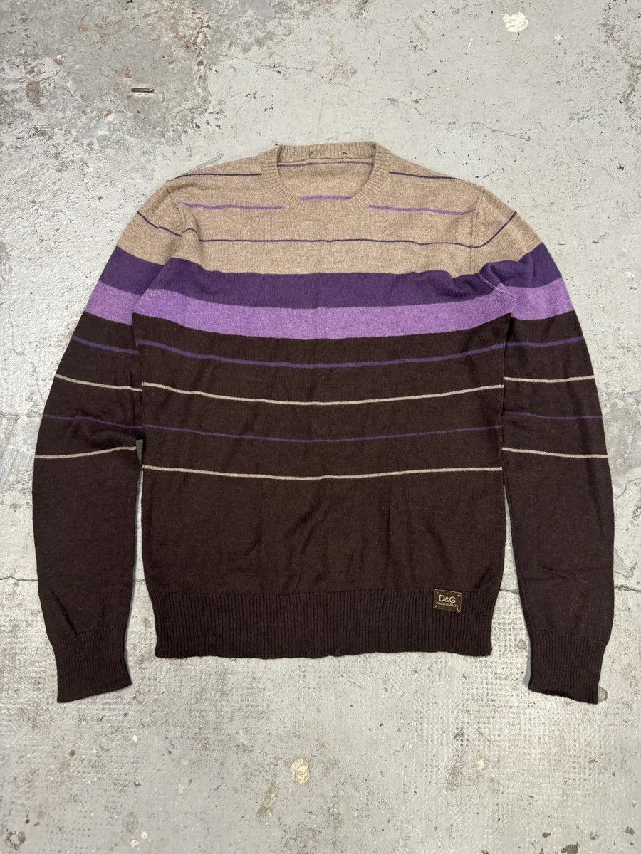 Designer × Dolce & Gabbana × Vintage 2000s Dolce & Gabbana Gradient Striped Purple & Brown Sweater Size US M / EU 48-50 / 2 - 1 Thumbnail