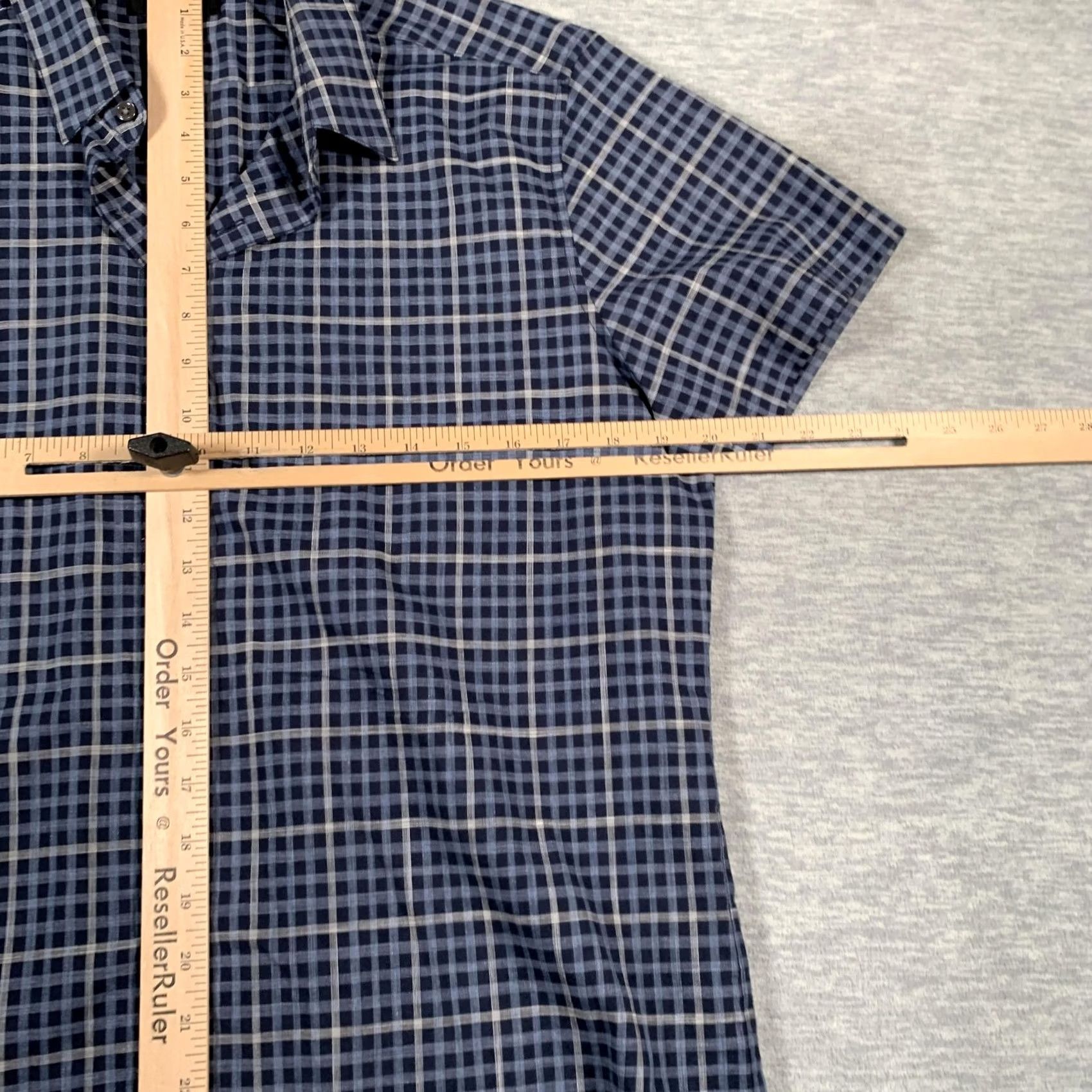 Theory Theory Shirt Mens Medium Blue Plaid Short Sleeve Button Zack S Balance Check Size US M / EU 48-50 / 2 - 7 Thumbnail