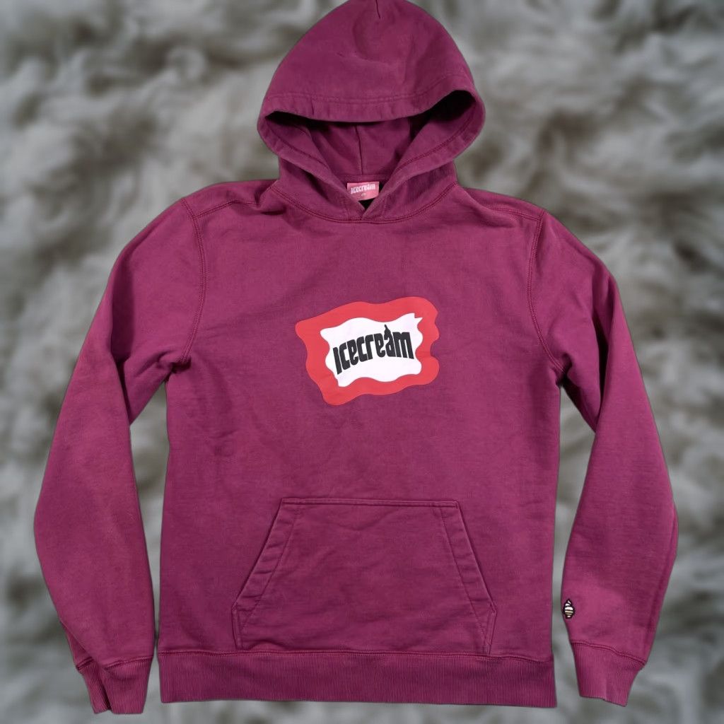 VINTAGE Ice Cream Hoodie Sweatshirt Mens Medium Red Y2K Skate BBC Pharrell Pullover Rap Graphic Print Hooded Sweatshirt Mens Red Vintage Winter