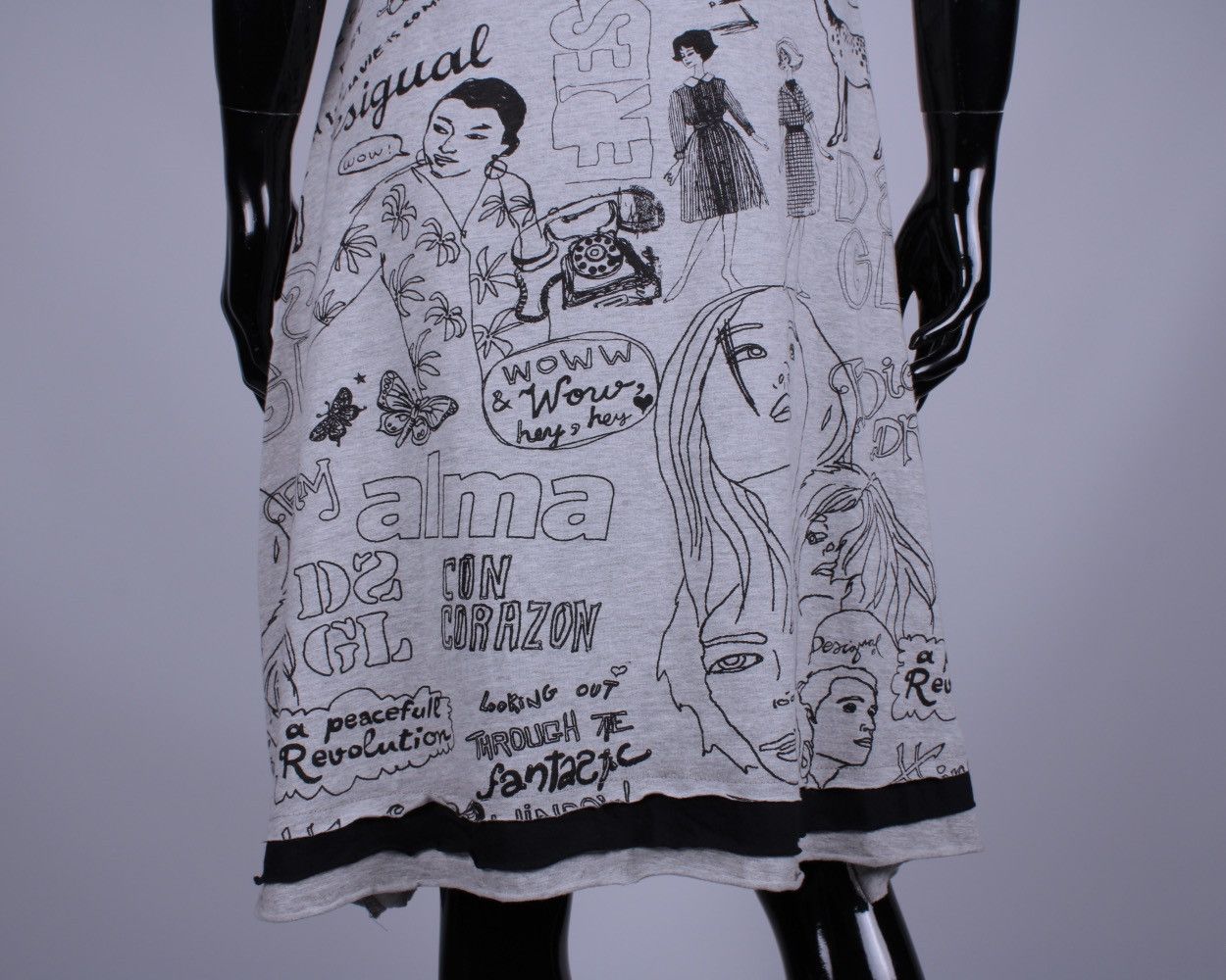 Designer × Desigual DESIGUAL Printed Big Dream A-Line Gray Cotton Blend Dress Size L / US 10 / IT 46 - 10 Thumbnail