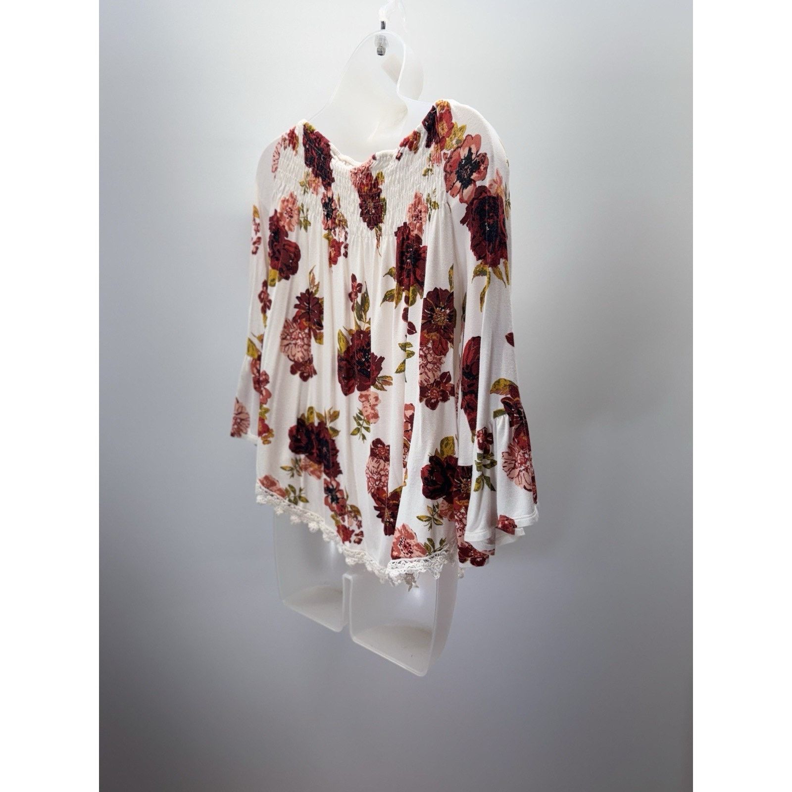 Other LUQ Women’s Size Large Floral Blouse Ivory Red Size L / US 10 / IT 46 - 3 Thumbnail