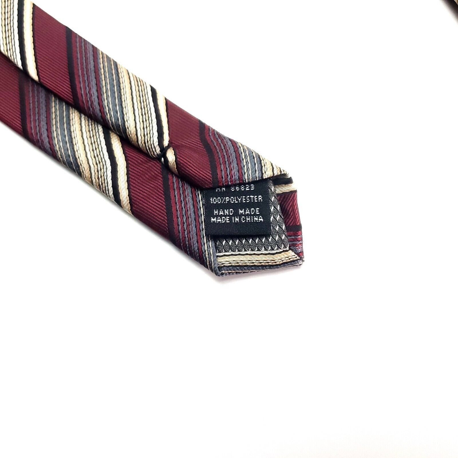 Bergamo New York Bergamo Polyester Tie Red Tan Striped Size ONE SIZE - 4 Thumbnail