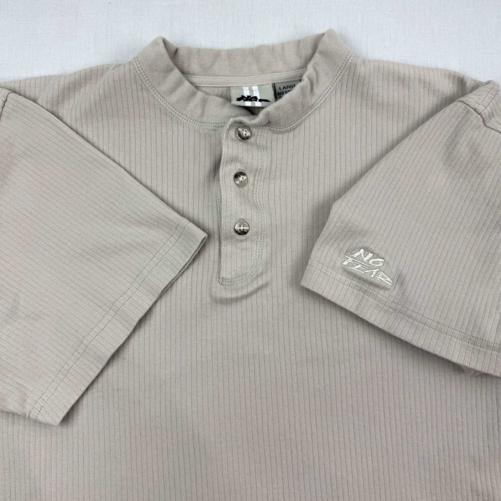 No Fear VINTAGE No Fear Henley Shirt Adult L Beige Cotton Logo Embroidered 90s Hipster Y2K Grunge Punk Men Size US L / EU 52-54 / 3 - 2 Thumbnail