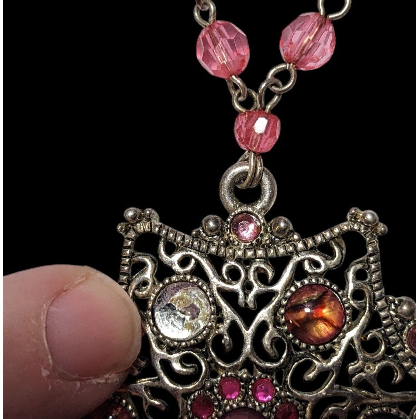 Other Vintage Coquette Pink And Silver Beaded Snowflake Necklace Size ONE SIZE - 6 Thumbnail